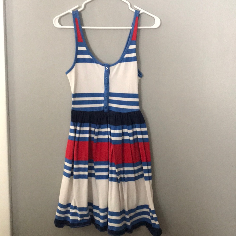 Red, white, and blue striped tank dress